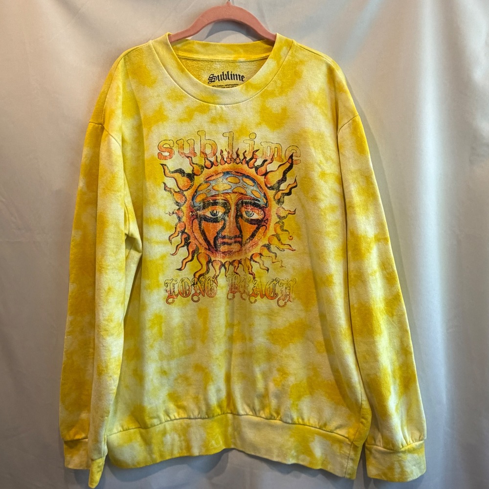 Sublime Long Beach Sun Graphic Tie Dye Crewneck Sweatshirt Yellow XL